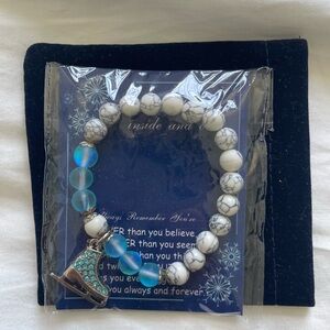 White Howlite and Blue Bead Bracelet with Ice Skate Charm